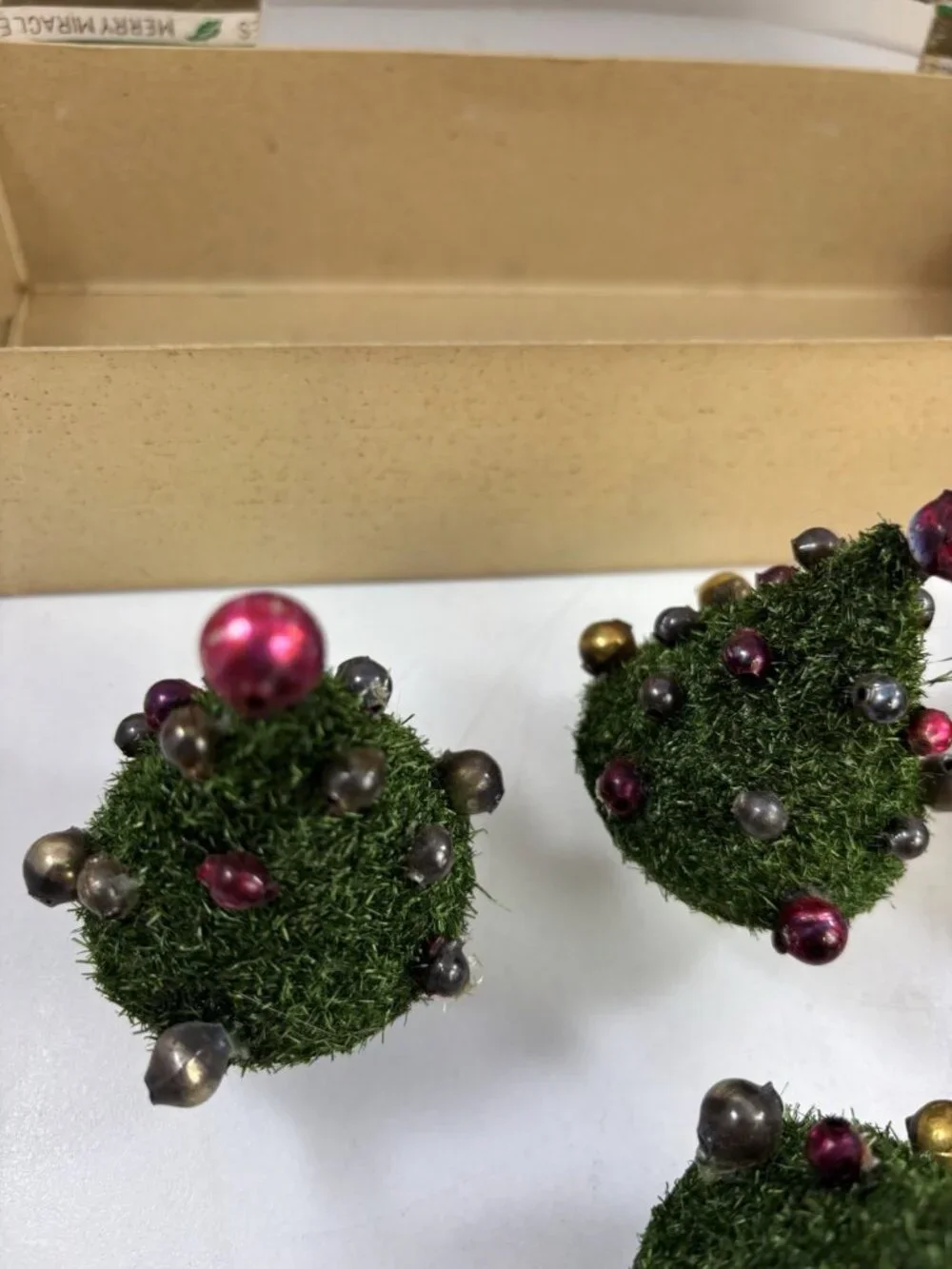 Merry Miracles Green Christmas Trees Box Of 5 Mercury Glass Holiday Japan 1950s
